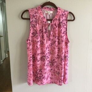 Loft Sleeveless Pink V-Neck Floral Blouse with Tie, NWT